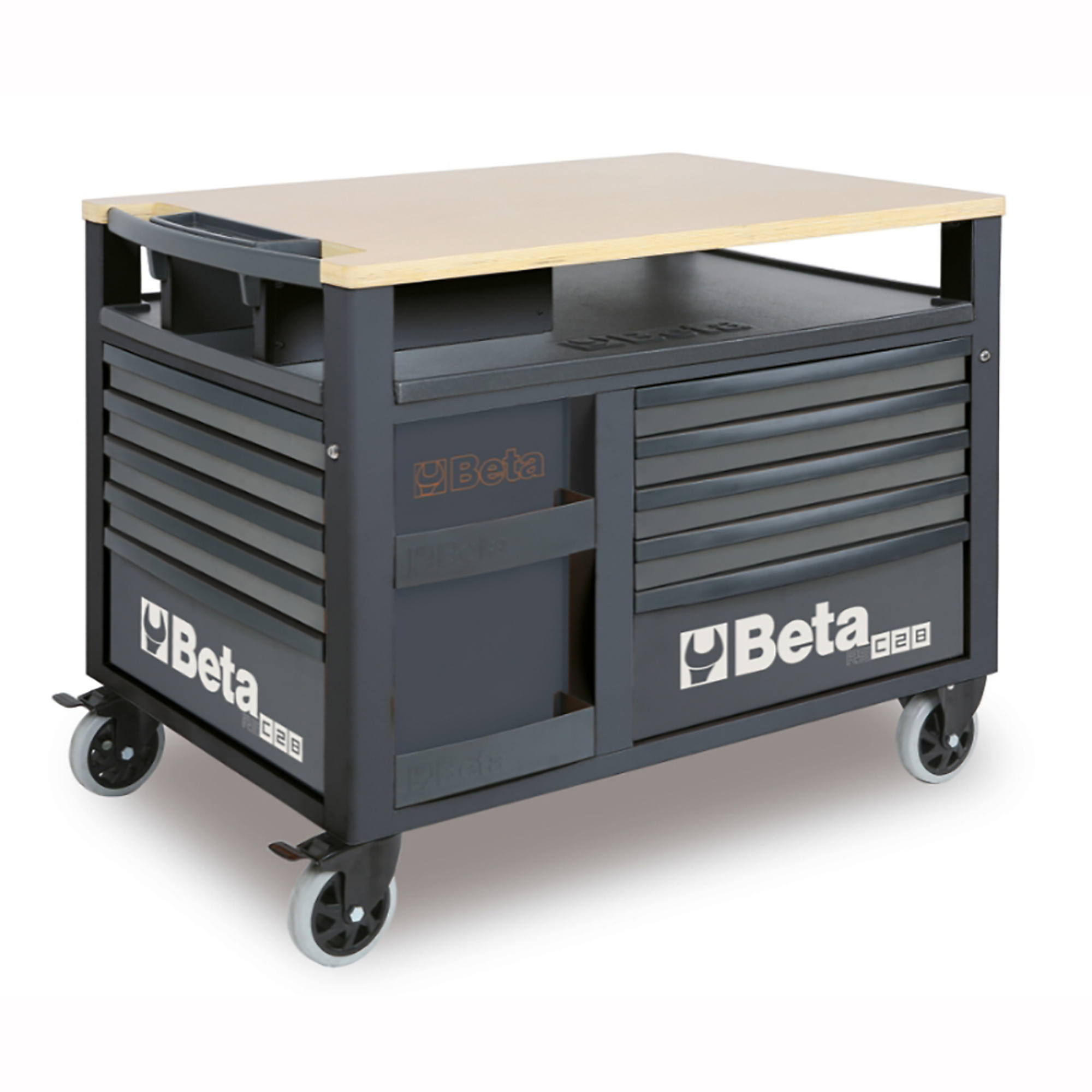 Beta, 10-Drawer Rolling Tool Chest, Wood Worktop, Width 48.63 in, Height 37.13 in, Model# RSC28-A